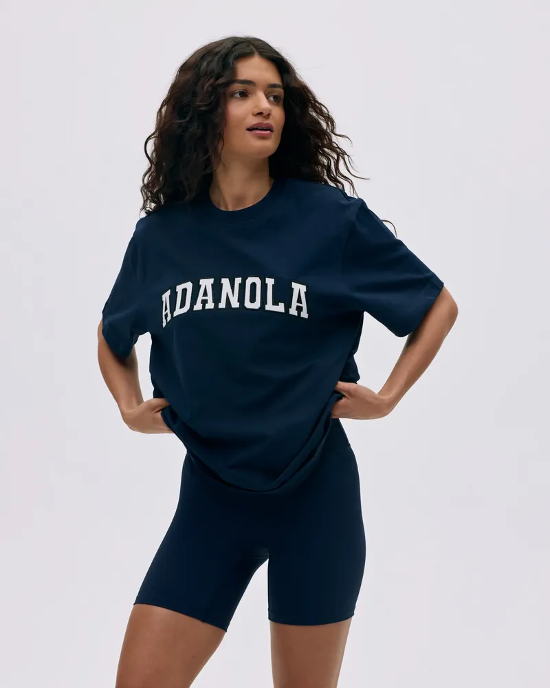 Adanola Varsity Short Sleeve Oversized T-shirt - Navy Blue/White