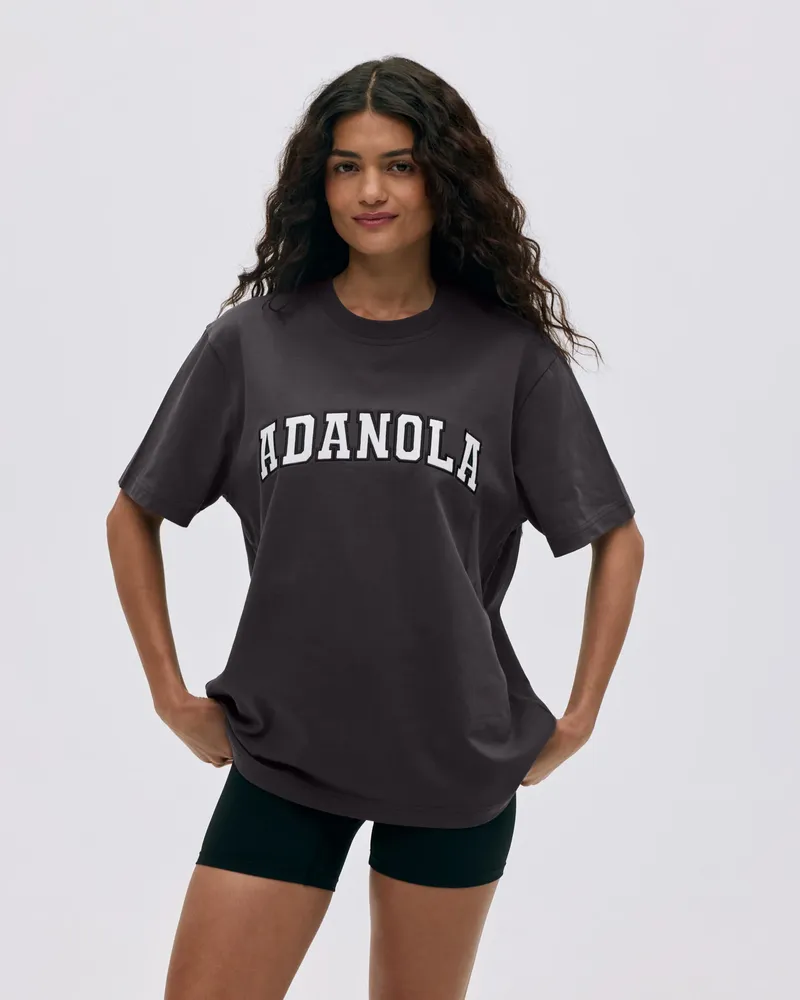 Adanola Varsity Short Sleeve Oversized T-shirt - Coffee Bean/White