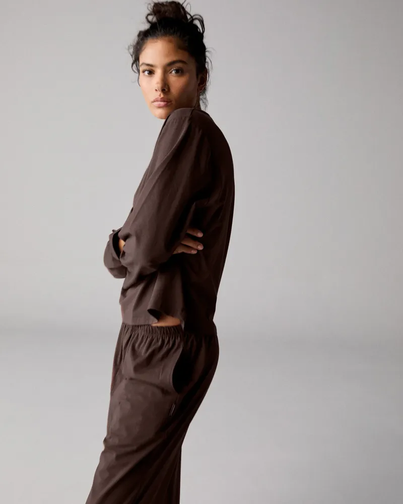 Adanola Modal Long Sleeve Oversized T-shirt - Chocolate Brown