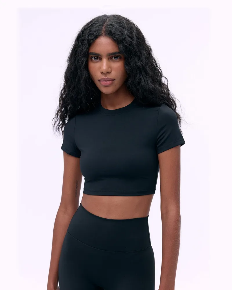 Adanola Short Sleeve Crop Top - Black
