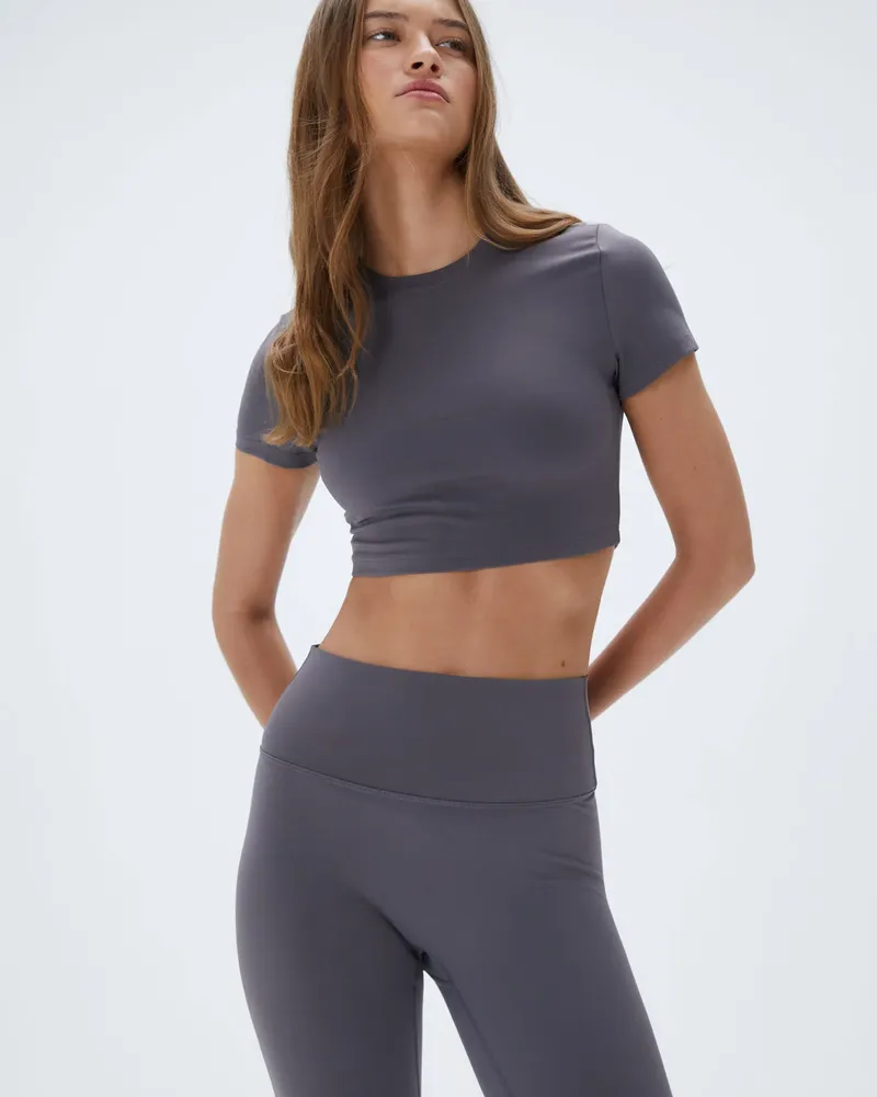 Adanola Short Sleeve Crop Top - Dark Grey