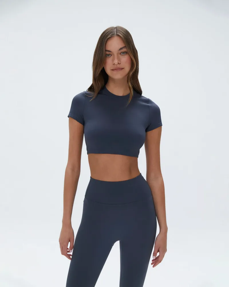 Adanola Short Sleeve Crop Top - Midnight Blue