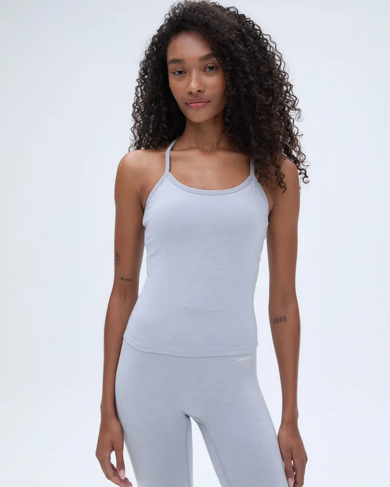 Adanola Brushed Strappy Longline Top - Light Grey Melange