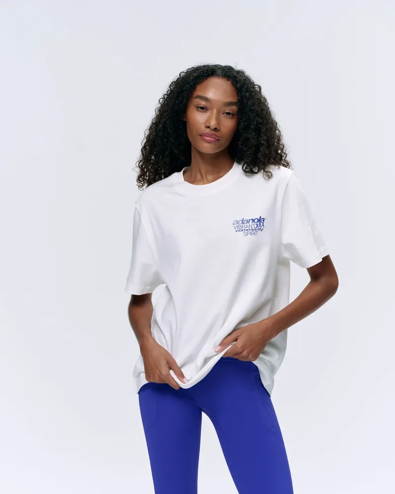 Adanola Community Spirit Short Sleeve Oversized T-shirt - White/Cobalt Blue