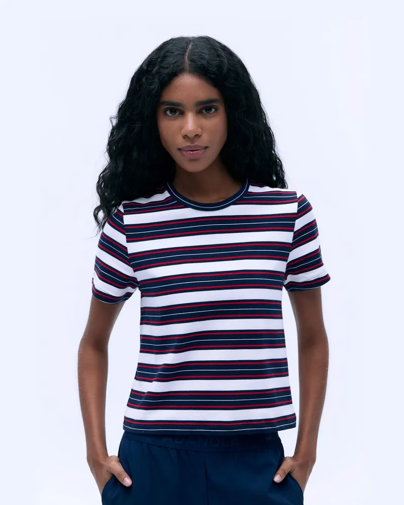 Adanola Stripe Short Sleeve Classic T-shirt - Navy Blue/Classic Red