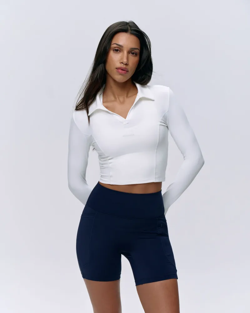 Adanola Brushed Long Sleeve Collared Top - White