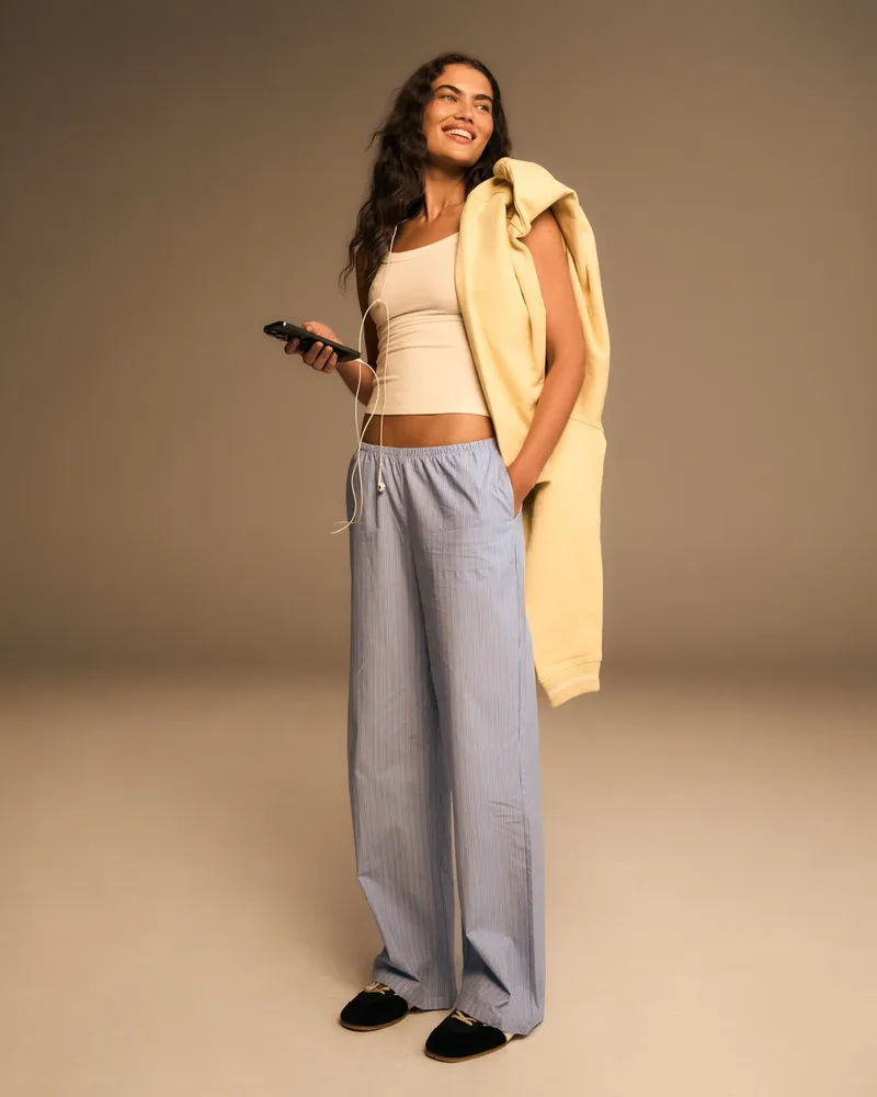 Adanola Cotton Stripe Pull On Pants - Blue/White