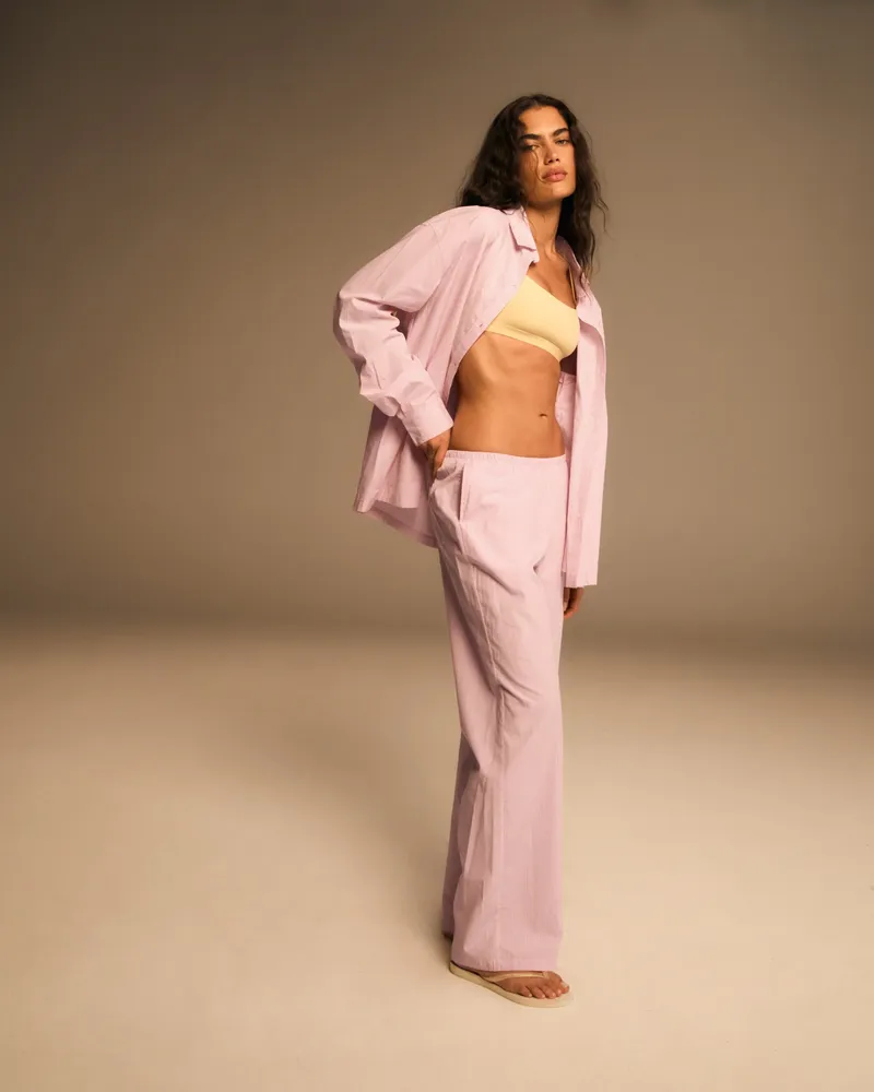 Adanola Cotton Stripe Pull On Pants - Pink/White