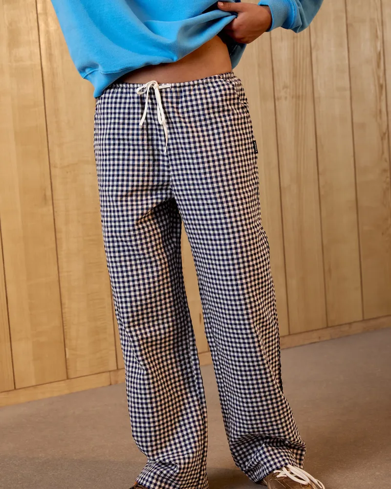 Adanola Gingham Drawstring Pants - Navy Blue/White