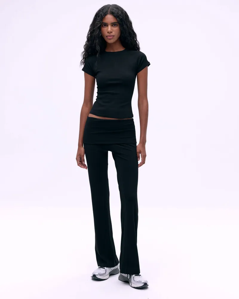 Adanola Rib Fold Over Pants - Black